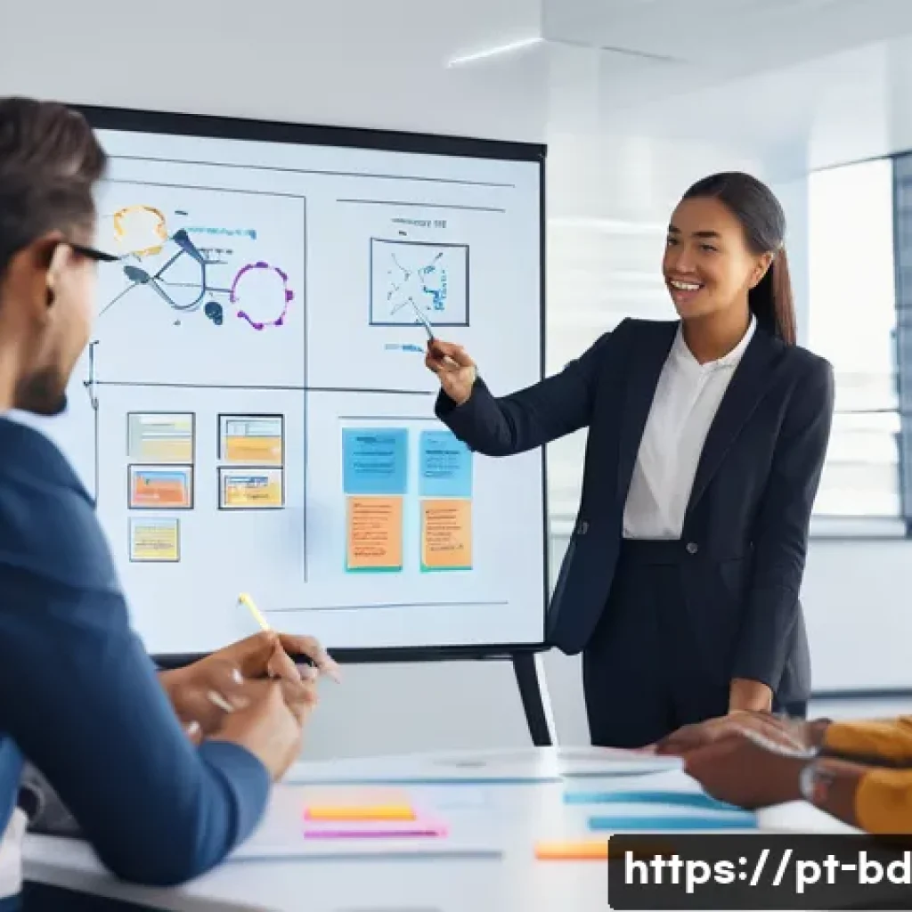 린 UX 프로세스의 목표 설정 방법 - **Prompt:** A diverse team of five professionals, including men and women of various ages and ethnic...