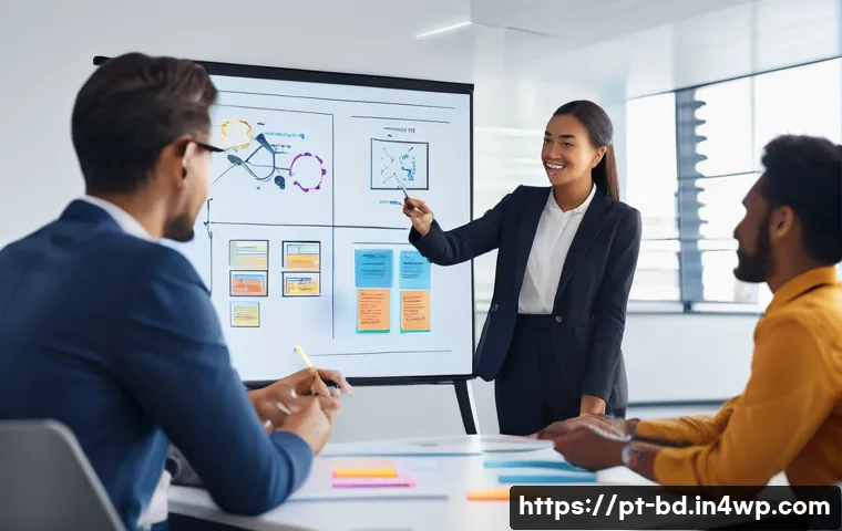 린 UX 프로세스의 목표 설정 방법 - **Prompt:** A diverse team of five professionals, including men and women of various ages and ethnic...