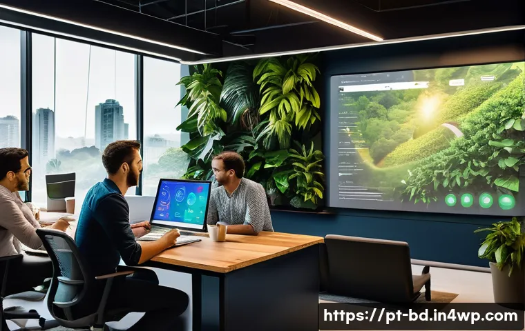린 UX 프로세스와 비즈니스 목표 일치하기 - A modern Brazilian fintech office environment with a diverse team of professionals collaborating aro...