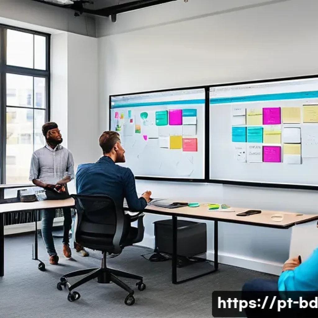 린 UX 프로세스에서의 사용자 요구 반영하기 - A modern tech office scene showing a diverse team of professionals engaged in a user experience work...