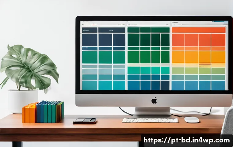 린 UX 프로세스에서의 시각적 설계 요소 - A modern digital workspace showcasing a Lean UX design process with a focus on color psychology: a s...